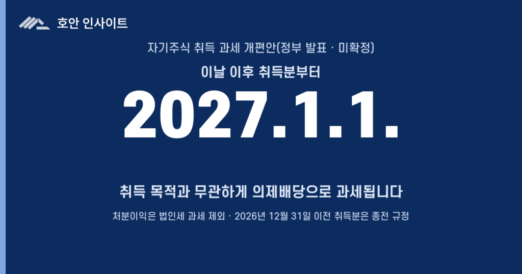 자기주식 취득 과세, 2027년부터 이렇게 바뀐다