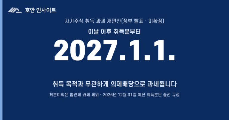 자기주식 취득 과세, 2027년부터 이렇게 바뀐다